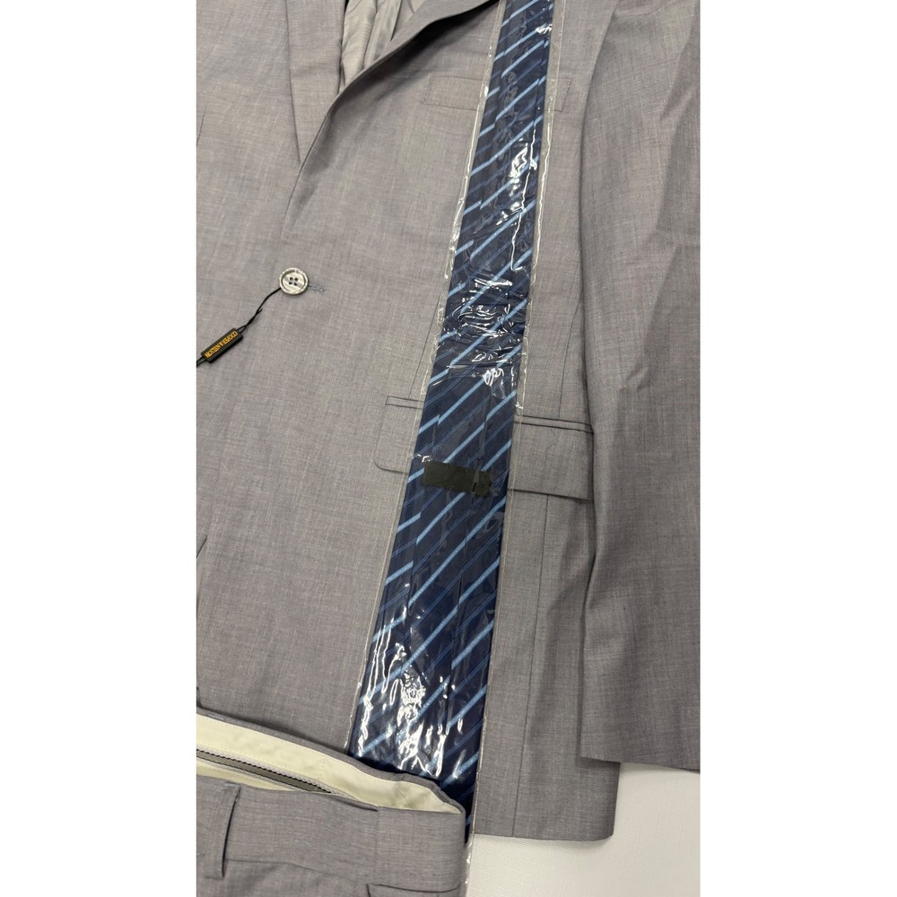 Cooper & Nelson Mens 2 Piece Suit with Tie Grey 40R Medium Blazer Trousers NEW - Picture 4 of 14